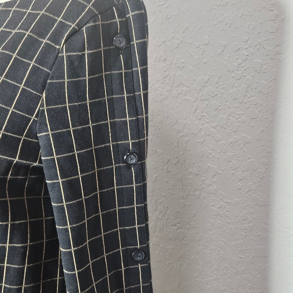 J. Jill Ponte Windowpane Top Black Tan Button Sleeve Boat Neck Womens Medium P - Picture 3 of 9